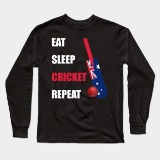 Eat Sleep Cricket Repeat Australia Flag Long Sleeve T-Shirt